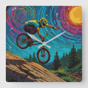 BMX Rider on Mountain Slope Square Wall Clock
