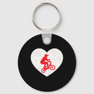 Bmx Silhouette Biker Bicycle Valentine Heart Shape Key Ring
