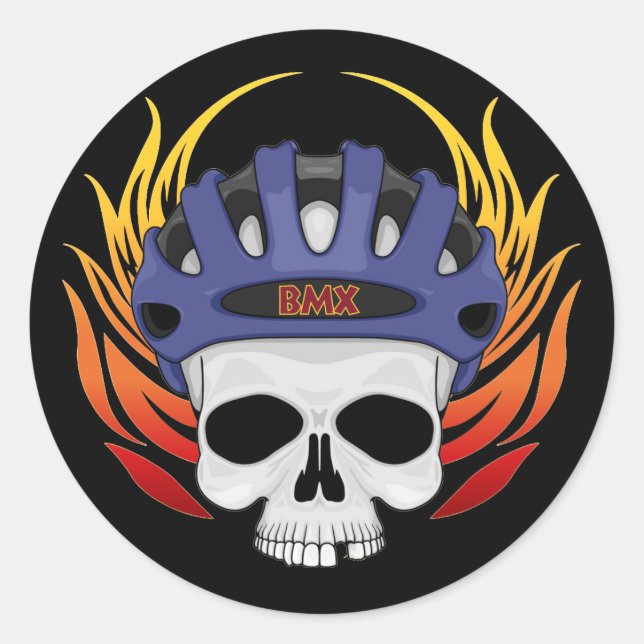 BMX Skull Classic Round Sticker (Front)