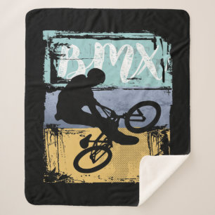 BMX Tee - Vintage Retro BMX Bike Rider Sherpa Blanket
