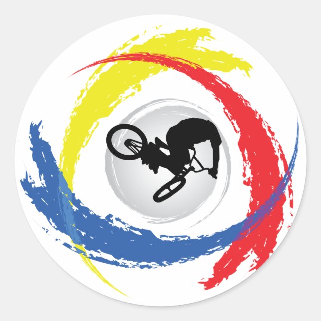 BMX Tricolor Emblem Classic Round Sticker (Front)