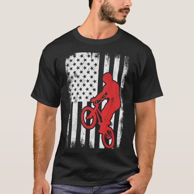 BMX USA Flag BMX Rider Wheelie Bike T-Shirt (Front)