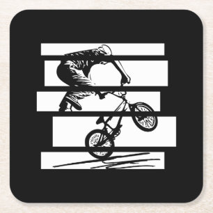 BMX Wheelie Silhouette Urban Lines Square Paper Coaster