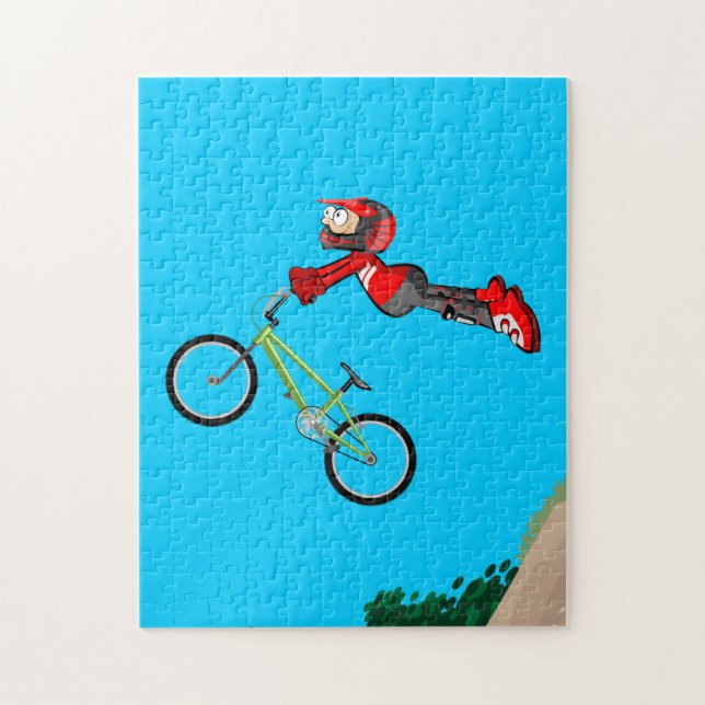 BMX young extreme cycling jumps to the emptiness Jigsaw Puzzle (Vertical)