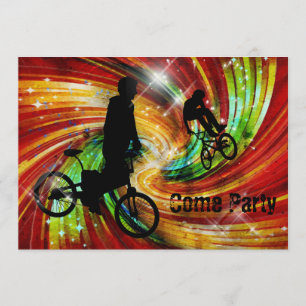 BMXers in Red and Orange Grunge Swirls Invitation