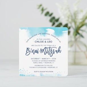 B'NAI MITZVAH INVITE hand lettered aqua watercolor
