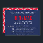 B'NAI MITZVAH modern bold block wide navy blue red Invitation<br><div class="desc">by kat massard >>> WWW.SIMPLYSWEETPAPERIE.COM <<< - - - - - - - - - - - - CONTACT ME to help with balancing your type perfectly Love the design, but would like to see some changes - another colour scheme, product, add a photo or adapted for a different occasion...</div>