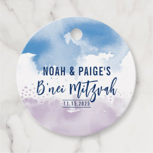 B'NEI MITZVAH SEAL modern purple blue watercolor Favour Tags