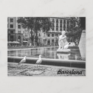 BnW fountain Plaça de Catalunya, Barcelona Postcard