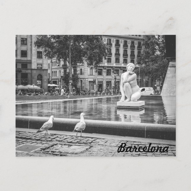 BnW fountain Plaça de Catalunya, Barcelona Postcard (Front)