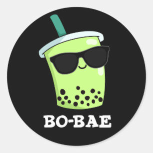 Bo-bae Funny Boba Tea Pun Dark BG Classic Round Sticker