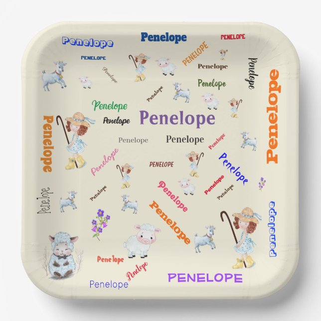 BO PEEP NURSERY RHYME Word Cloud Name Collage Paper Plate (Front)