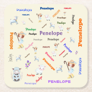 BO PEEP NURSERY RHYME Word Cloud Name Collage Square Paper Coaster