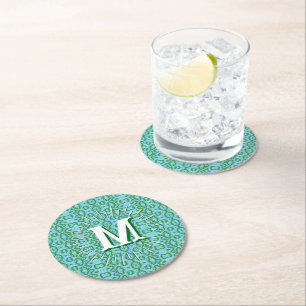 Boa Ripple in Green + Aqua Personalised Round Paper Coaster