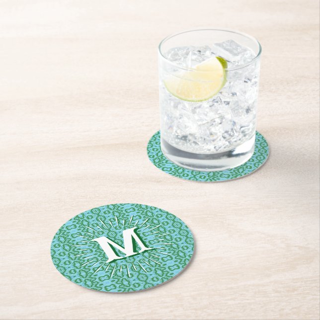 Boa Ripple in Green + Aqua Personalised Round Paper Coaster (Insitu)