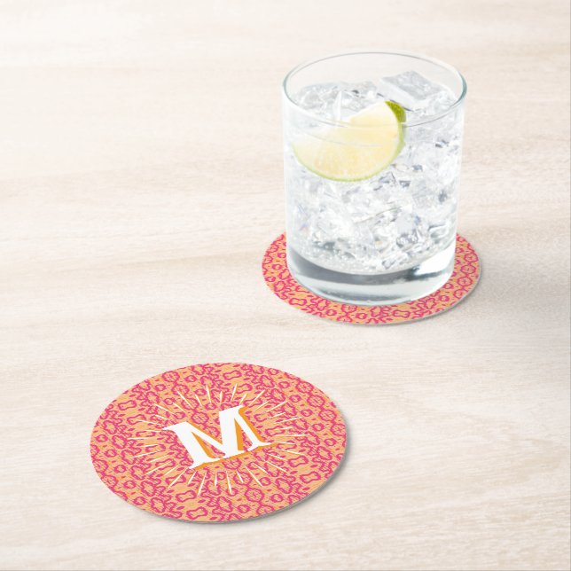 Boa Ripple in Pink + Orange Personalised Round Paper Coaster (Insitu)