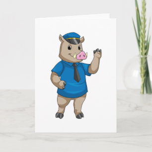 Boar as Police officer with Police hat Card