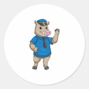 Boar as Police officer with Police hat Classic Round Sticker