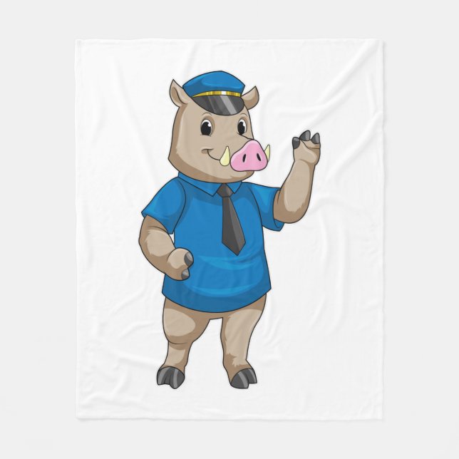 Boar as Police officer with Police hat Fleece Blanket (Front)