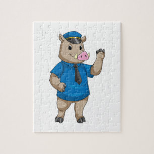 Boar as Police officer with Police hat Jigsaw Puzzle