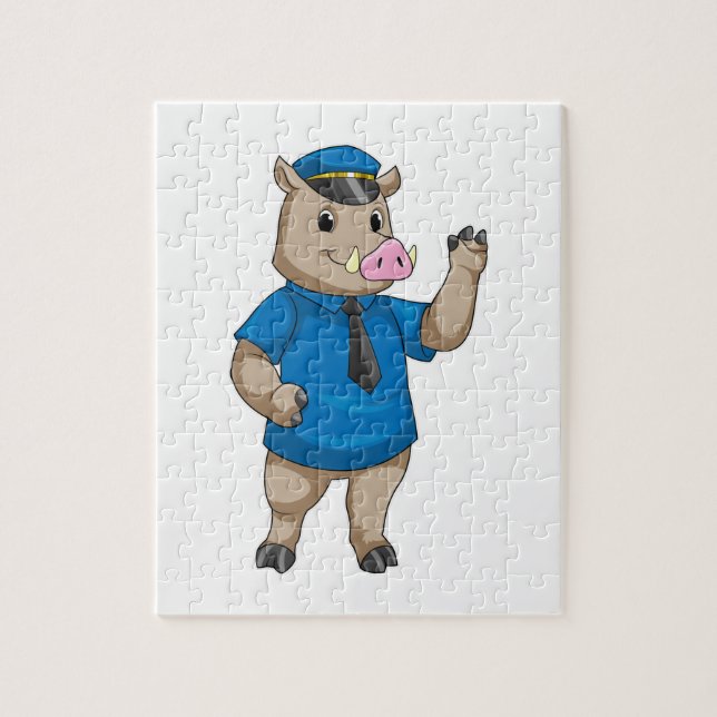 Boar as Police officer with Police hat Jigsaw Puzzle (Vertical)