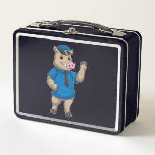 Boar as Police officer with Police hat Metal Lunch Box