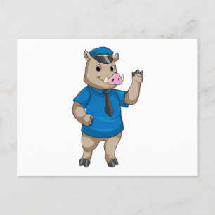 Boar as Police officer with Police hat Postcard