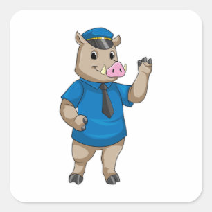 Boar as Police officer with Police hat Square Sticker