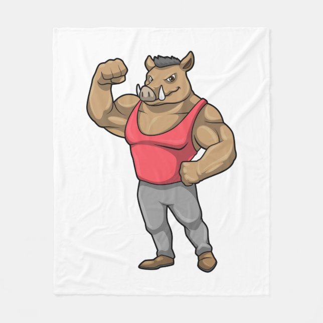 Boar Bodybuilder Bodybuilding Muscles Fleece Blanket (Front)