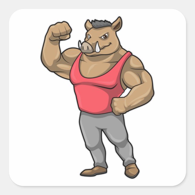 Boar Bodybuilder Bodybuilding Muscles Square Sticker (Front)