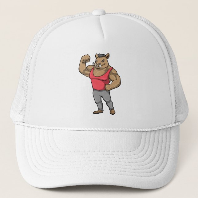 Boar Bodybuilder Bodybuilding Muscles Trucker Hat (Front)