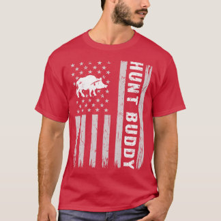 Boar Hunt Buddy USA Flag Hog Hunting T-Shirt