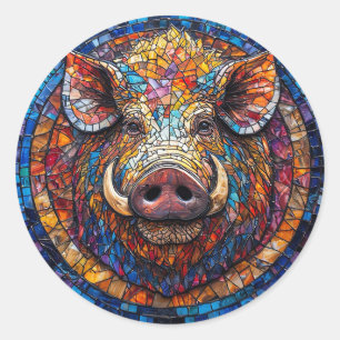 Boar Mosaic with Unique Geometric Artwork Classic Round Sticker