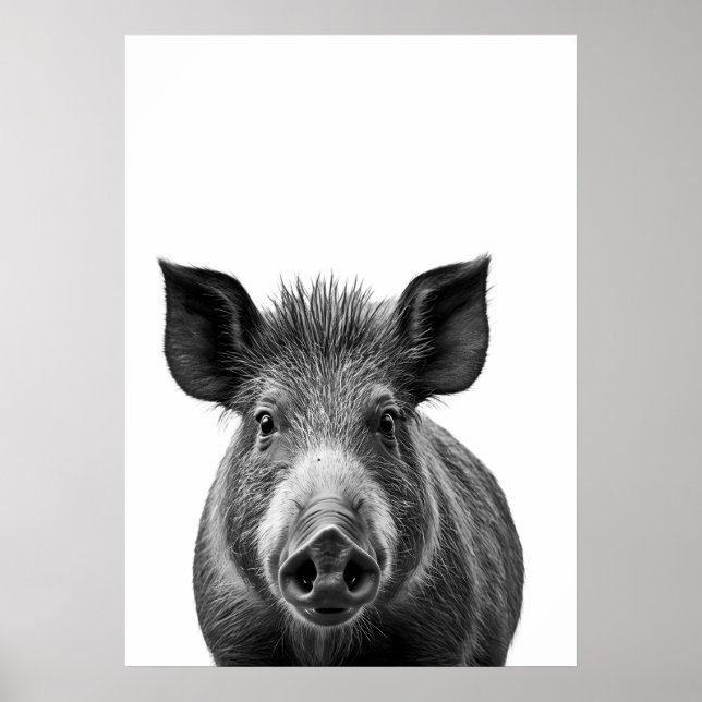 Boar Pig Woodland Modern Portrait black white   Poster (Front)