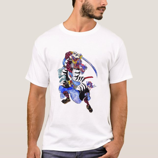 Boar Samurai with a sword in Japanese style T-Shirt (Front)
