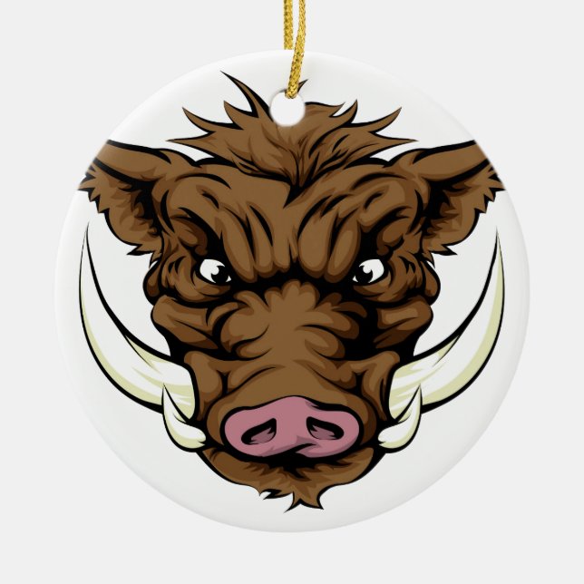 Boar sports mascot character ceramic tree decoration (Front)