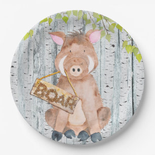 Boar- Woodland Friends - Watercolor illustration Paper Plate