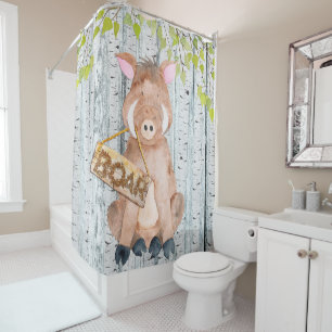 Boar- Woodland Friends - Watercolor illustration Shower Curtain