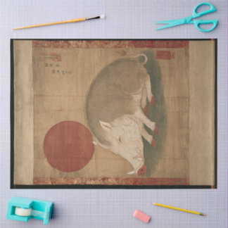 Boar Zodiac Sign Edo Period Painting Japan Tissue Paper