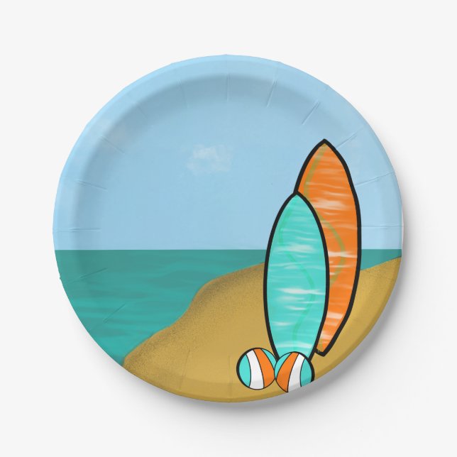 Board and Beach Ball Birthday Paper Plate (Front)