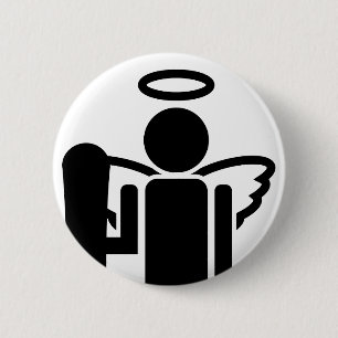 board angel. 6 cm round badge