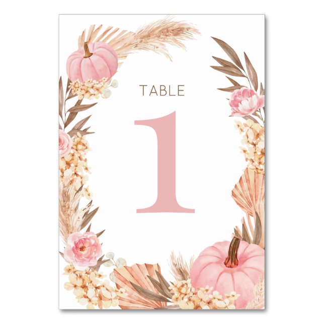 Board Card Boho Pampas pink Pumpkin Table nu (Front)