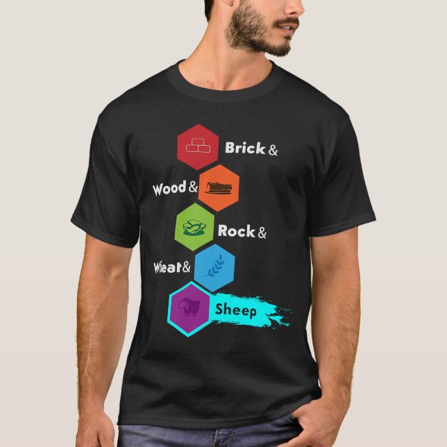 Board Game Brick Wood Rock Wheat & Sheep T-Shirt (Front)