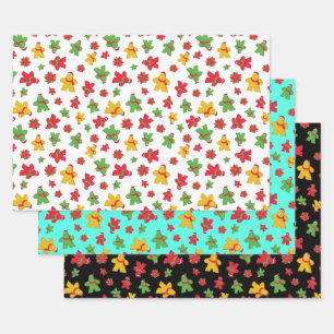 Board Game Meeple and Poinsettia Christmas Pattern Wrapping Paper Sheet