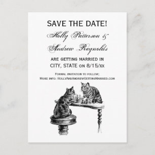 Board Games: Two Cats playing a Chess Match Announcement Postcard