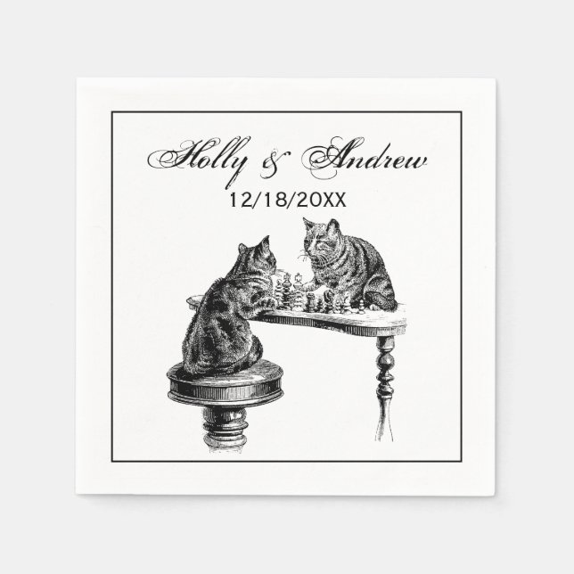 Board Games: Two Cats playing a Chess Match Napkin (Front)