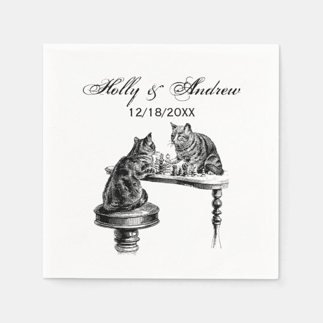 Board Games: Two Cats playing a Chess Match Napkin (Front)