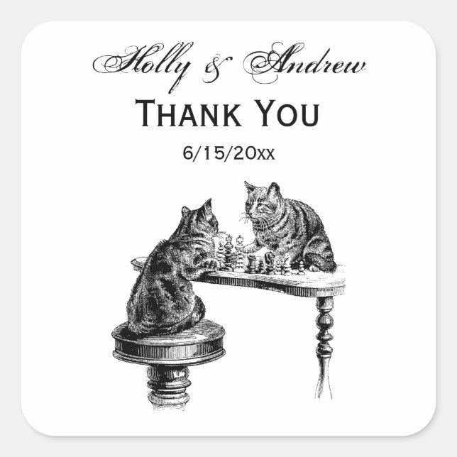 Board Games: Two Cats playing a Chess Match Square Sticker (Front)