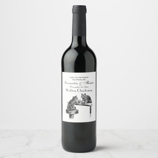 Board Games: Two Cats playing a Chess Match Wine Label (Front)