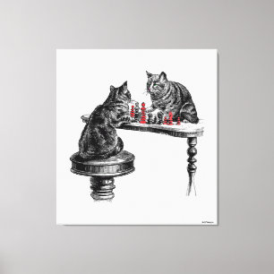 Board Games Two Cats playing Chess Match Red Canvas Print